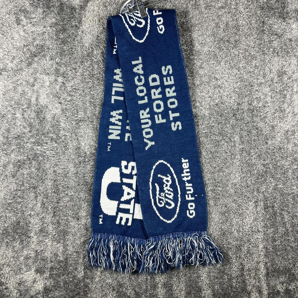 Stellar Designs Scarf Mens One Size Blue Ford Logo Rectangle Knit Fringe